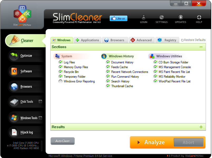SlimWare Utilities SlimCleaner Free