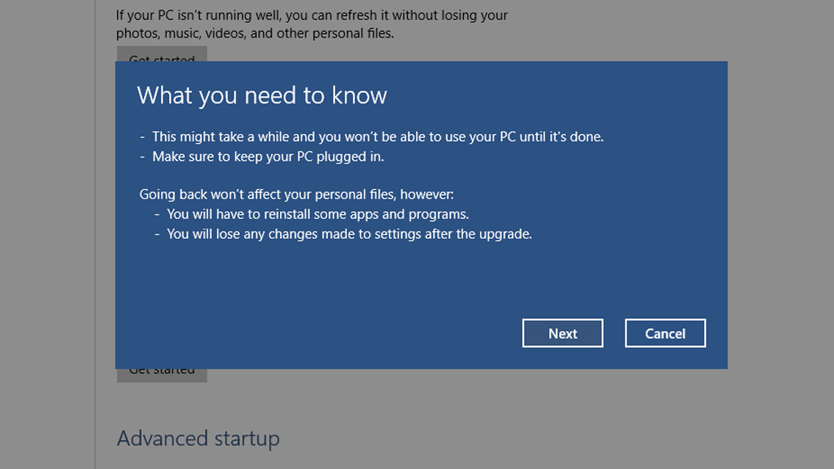 Downgrade Windows 10